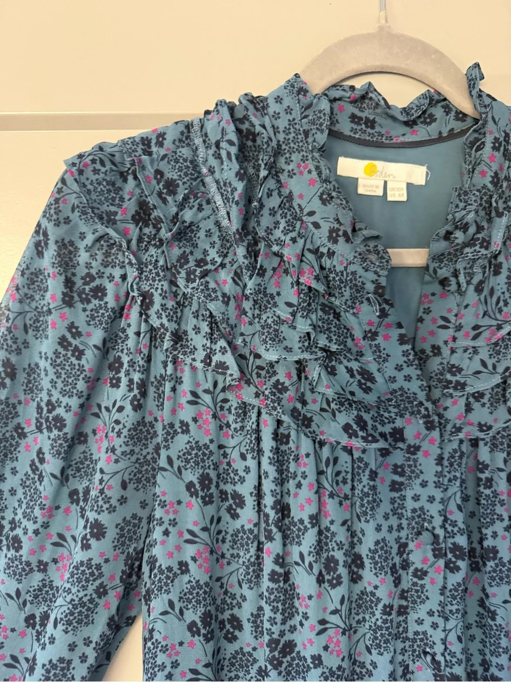 Boden Ruffle Yoke Midi Shirt Floral Dress Size 6